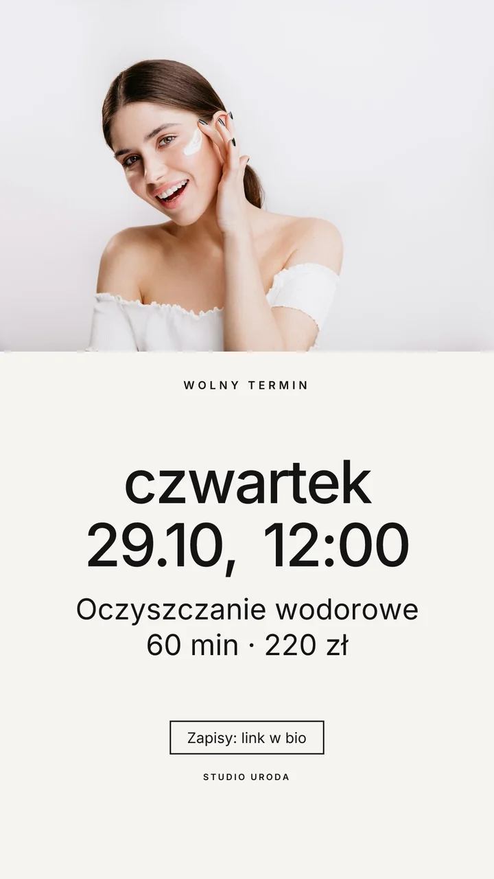 Studio Uroda, relacja o wolnym terminie: oczyszczanie wodorowe, 60 minut, 220 zł